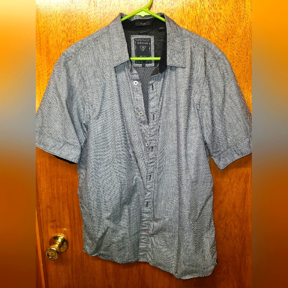 Mens Guess Button Down Shirt Short Sleeve Size Large